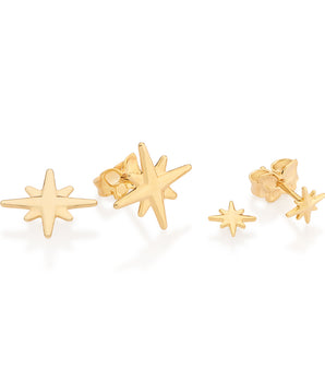 GOLD NORTH STAR STUD EARRINGS SET
