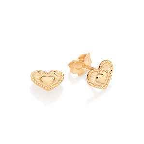 GOLD HERITAGE HEART STUD EARRINGS