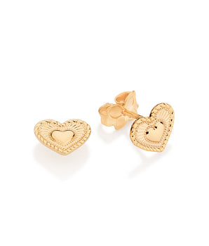 GOLD HERITAGE HEART STUD EARRINGS