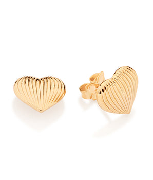 GOLD CLASSIC DOMED HEART STUD EARRINGS