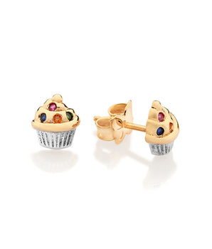 GOLD CUPCAKE STUD EARRINGS