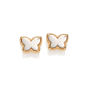 GOLD WHITE BUTTERFLY STUD EARRINGS