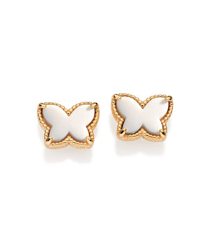 GOLD WHITE BUTTERFLY STUD EARRINGS