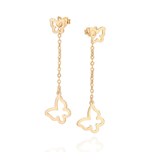 GOLD DOUBLE BUTTERFLY PENDULUM EARRINGS