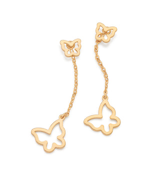 GOLD DOUBLE BUTTERFLY PENDULUM EARRINGS