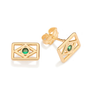 GOLD BRAZIL FLAG STUD EARRINGS