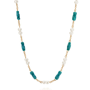 GOLD CHAIN WITH PEARL AND STONE