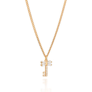 GOLD PLATED KEY PENDANT NECKLACE WITH ZIRCONIA
