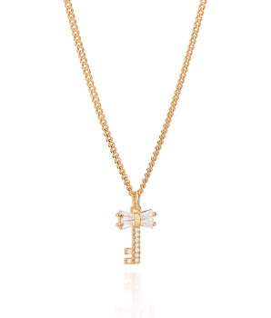 GOLD PLATED KEY PENDANT NECKLACE WITH ZIRCONIA