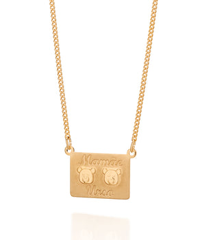 GOLD MAMA BEAR NECKLACE - 2 BEARS