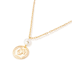 GOLD PEARL MEDAL NECKLACE