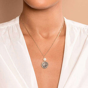 GOLD PEARL MEDAL NECKLACE