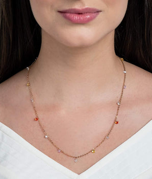 GOLD PLATED NECKLACE WITH DANGLING CRYSTALS
