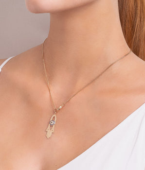 GOLD HAMSA HAND CLASP NECKLACE