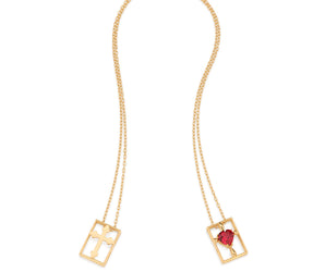 GOLD PURPLE HEART CROSS SCAPULAR NECKLACE