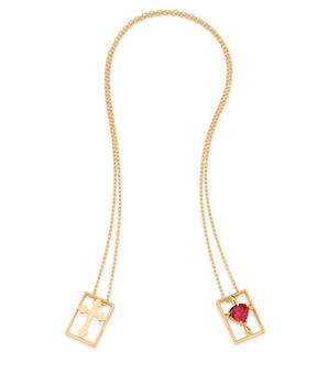 GOLD PURPLE HEART CROSS SCAPULAR NECKLACE