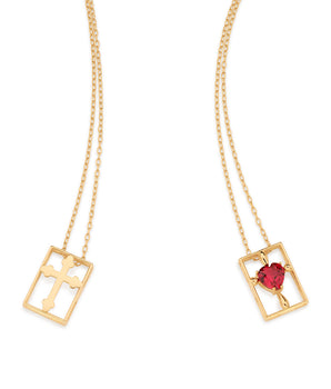 GOLD PURPLE HEART CROSS SCAPULAR NECKLACE
