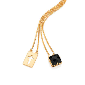 GOLD PLATED SCAPULAR WITH CROSS AND CRYSTAL