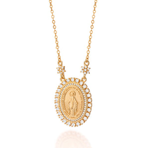 GOLD OUR LADY REVEALED OVAL STUDDED NECKLACE