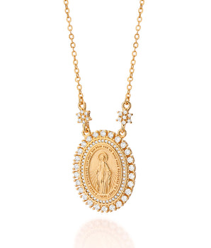 GOLD OUR LADY REVEALED OVAL STUDDED NECKLACE