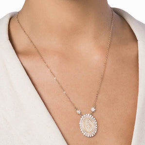 GOLD OUR LADY REVEALED OVAL STUDDED NECKLACE