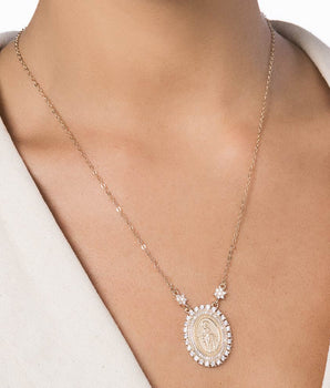GOLD OUR LADY REVEALED OVAL STUDDED NECKLACE