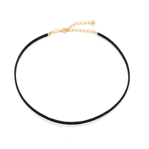 GOLD PLATED SYNTHETIC LEATHER CHOKER NECKLACE