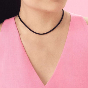 GOLD PLATED SYNTHETIC LEATHER CHOKER NECKLACE