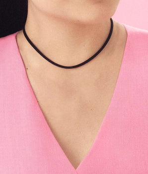 GOLD PLATED SYNTHETIC LEATHER CHOKER NECKLACE