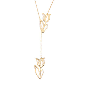 GOLD HOLLOW TULIP LARIAT NECKLACE