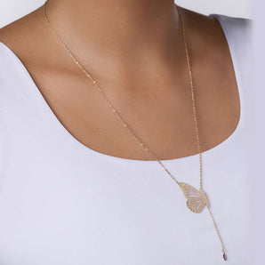GOLD BUTTERFLY OF TIME Y-NECKLACE