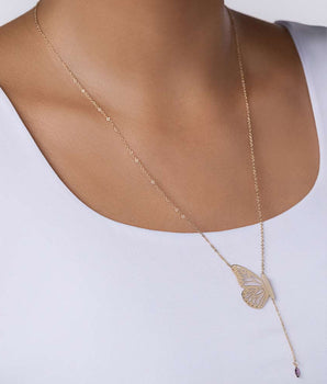 GOLD BUTTERFLY OF TIME Y-NECKLACE