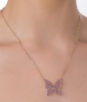 GOLD THE HISTORY OF PURPLE BUTTERFLY NECKLACE