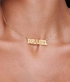 GOLD BRASIL SCRIPT NECKLACE