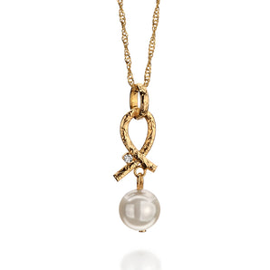GOLD PENDANT WITH PEARL AND CRYSTAL