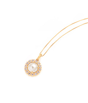 GOLD PENDANT WITH PEARL AND CRYSTAL
