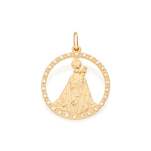 OUR LADY OF NAZARETH PENDANT GOLD PLATED WITH ZIRCONIA