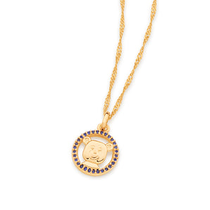 GOLD TEDDY BEAR FACE PENDANT IN BLUE