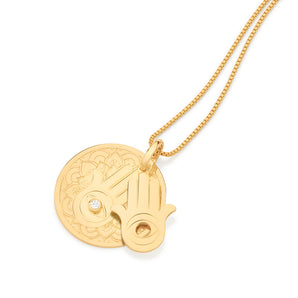 GOLD HAMSA HAND MEDAL PENDANT