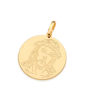 MENS GOLD JESUS AND PSALM 91:2 CIRCLE PENDANT