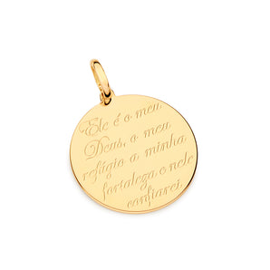 MENS GOLD JESUS AND PSALM 91:2 CIRCLE PENDANT