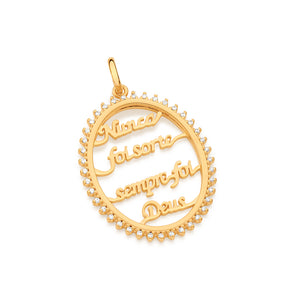 GOLD PLATED OVAL PENDANT WITH ZIRCONIA STONES