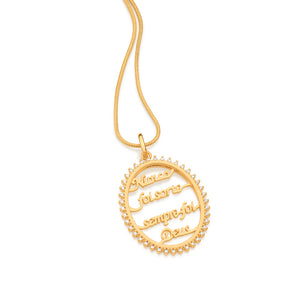 GOLD PLATED OVAL PENDANT WITH ZIRCONIA STONES