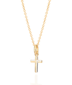 GOLD MEN'S DOUBLE TONE SMALL CROSS PENDANT