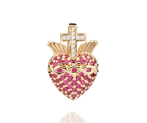GOLD CROSS AND SACRED HEART PENDANT