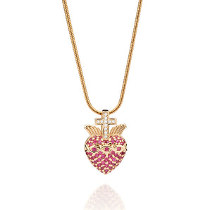 GOLD CROSS AND SACRED HEART PENDANT