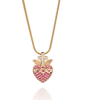 GOLD CROSS AND SACRED HEART PENDANT