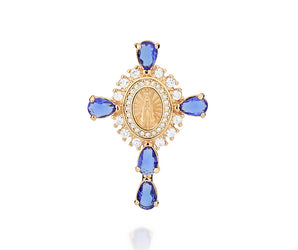 GOLD BLUE OUR LADY APARECIDA CROSS PENDANT