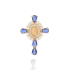 GOLD BLUE OUR LADY APARECIDA CROSS PENDANT