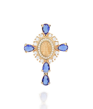 GOLD BLUE OUR LADY APARECIDA CROSS PENDANT
